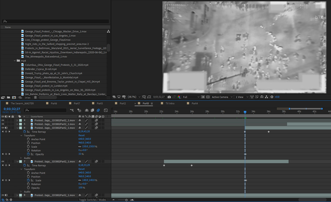 Screenshot of Adobe After Effects with Drone footage on the monitor